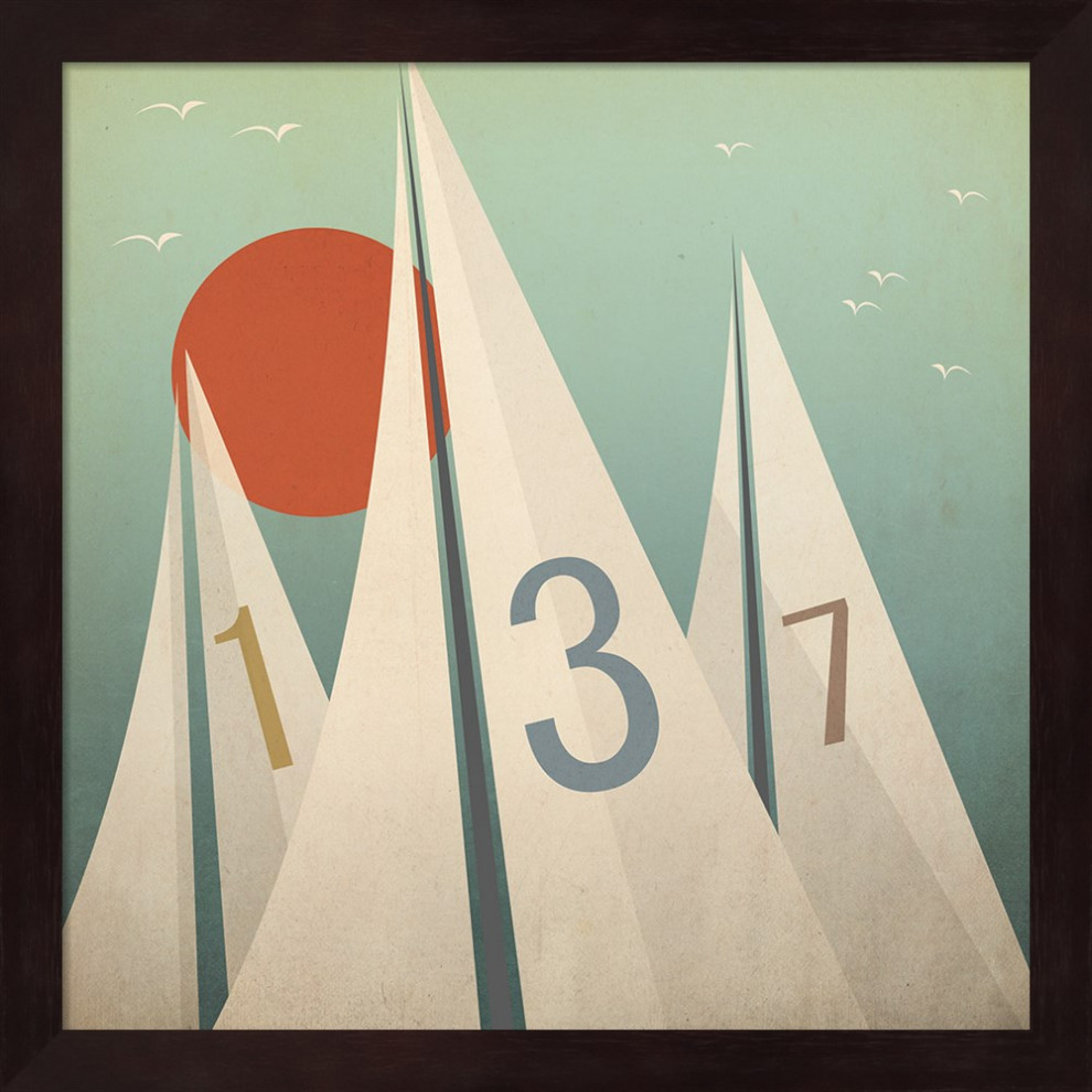 Sails Vii With Sun By Ryan Fowler, Framed Wall Art, 13.25"