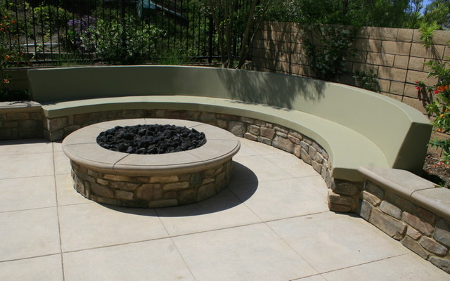 Fire Pit And Built In Seat Wall Contemporary Patio Orange