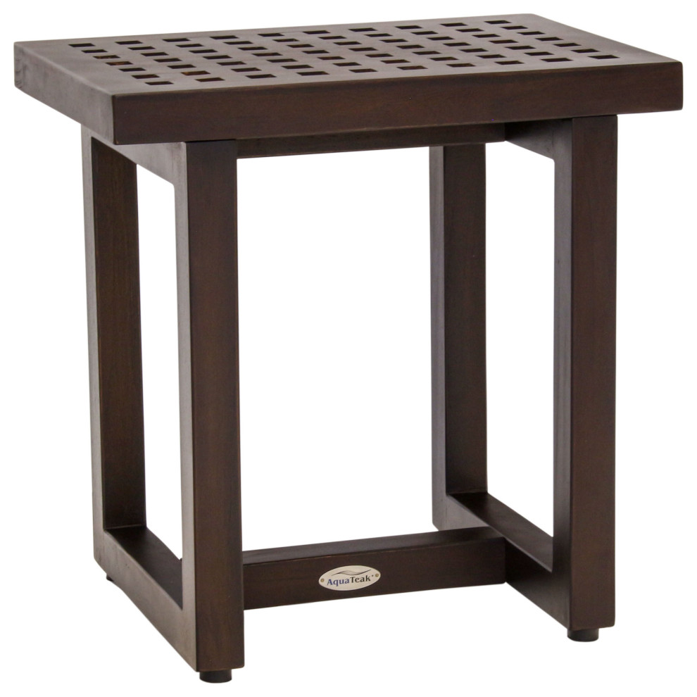 18" Grate MochaShield Teak Shower Bench Contemporary Shower