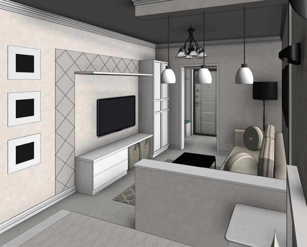 Эскизная визуализация проекта квартиры для молодой пары