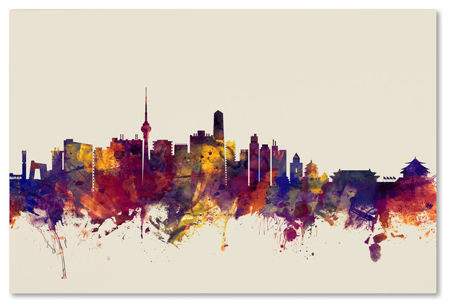 Shanghai China Watercolor Skyline Wall Art Home Decor Poster UNFRAMED