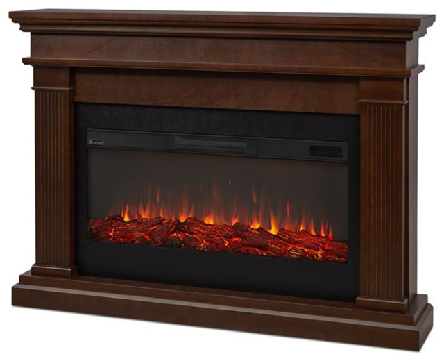 Bowery Hill Traditional Solid Wood Electric Fireplace in Dark Walnut Traditional Indoor