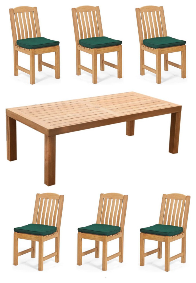 7Piece Outdoor Teak Dining Set 86" Rectangle Table, 6 Devon Armless