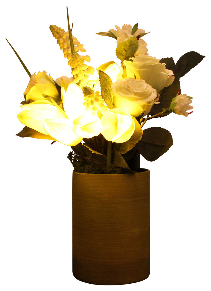 Spring Tulips - Illuminated Floral Design, Yellow, Green Bamboo Vase