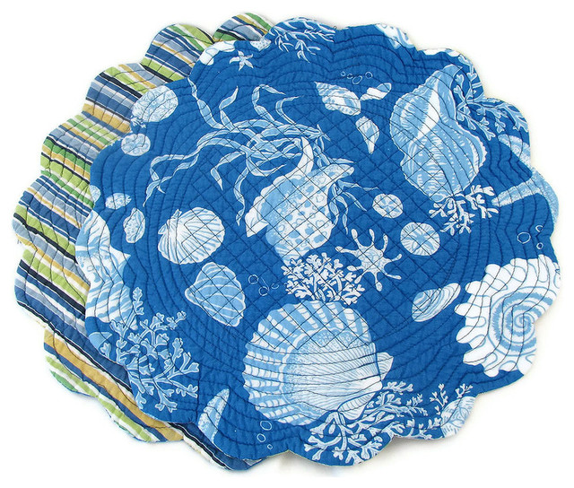 Blue Shells Round Reversible Placemat Beach Style Placemats by