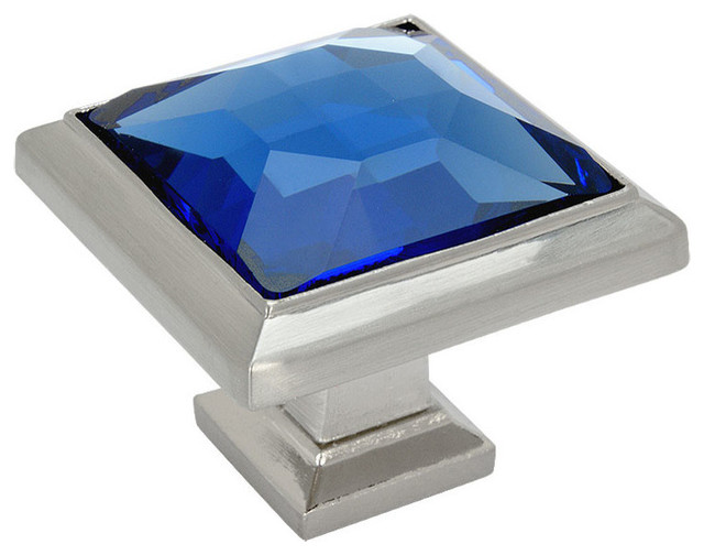 Cosmas 5883SN-BL Satin Nickel and Blue Glass Square Cabinet Knob