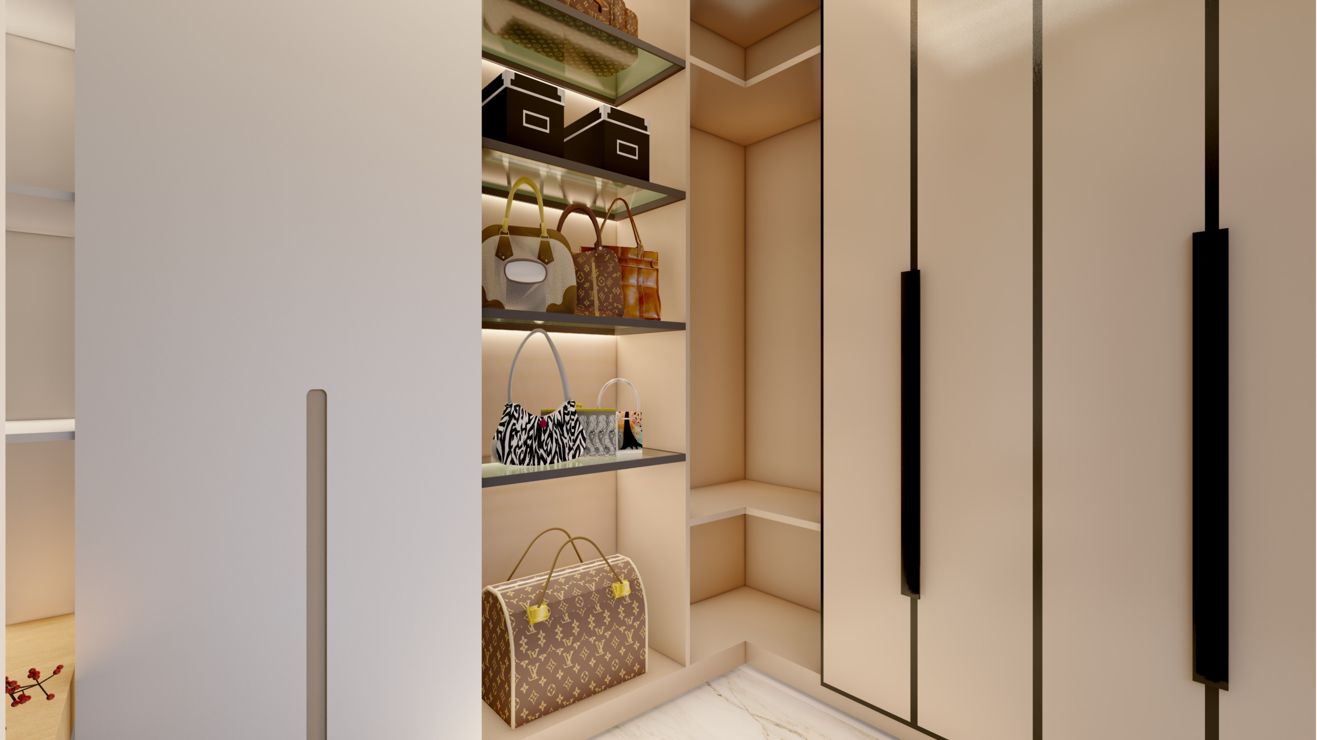 Luxe Minimalist Walk-In Closet with Custom Built-Ins in Dorking