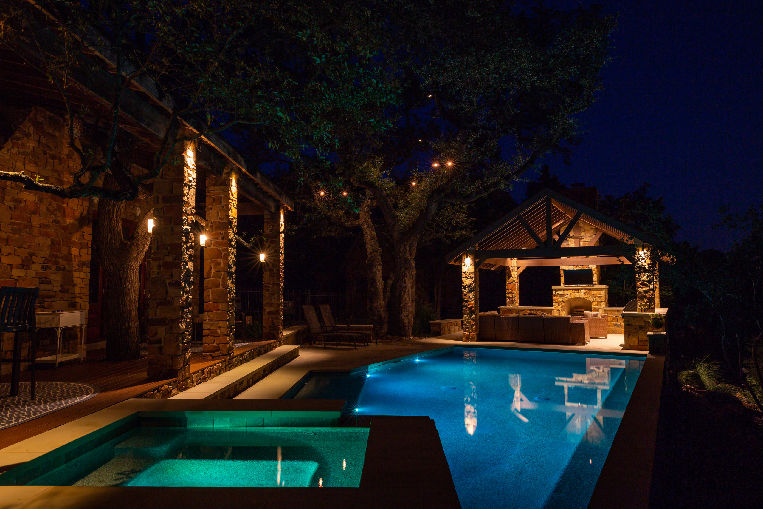 Texas Hill Country Pool at Night