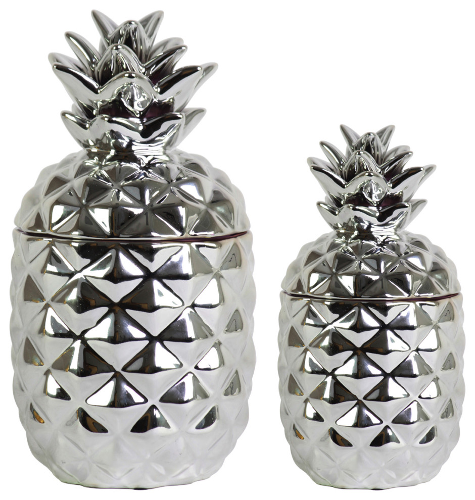 2Piece Ceramic 108 oz. Pineapple Canister Set Tropical Kitchen Canisters And Jars by