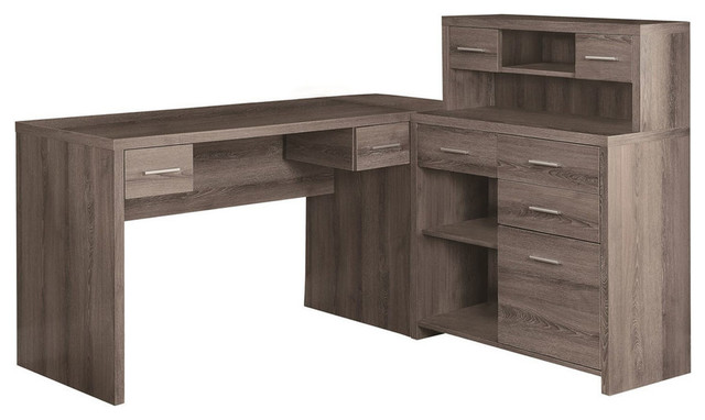 Monarch Specialties Cappuccino Hollow Core L Shaped Home Office