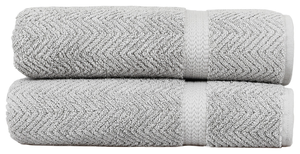 Herringbone Bath Towels, Set of 2, Light Gray - Contemporary - Bath ...