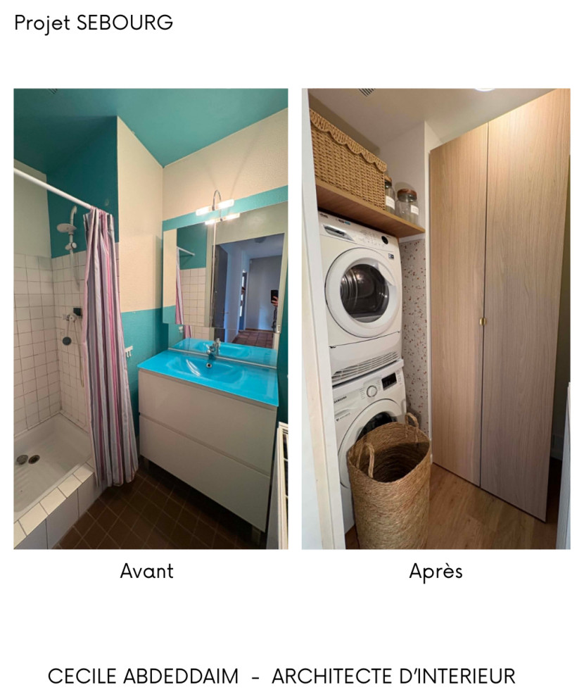 transformation d'une salle de douche en buanderie fonctionnelle