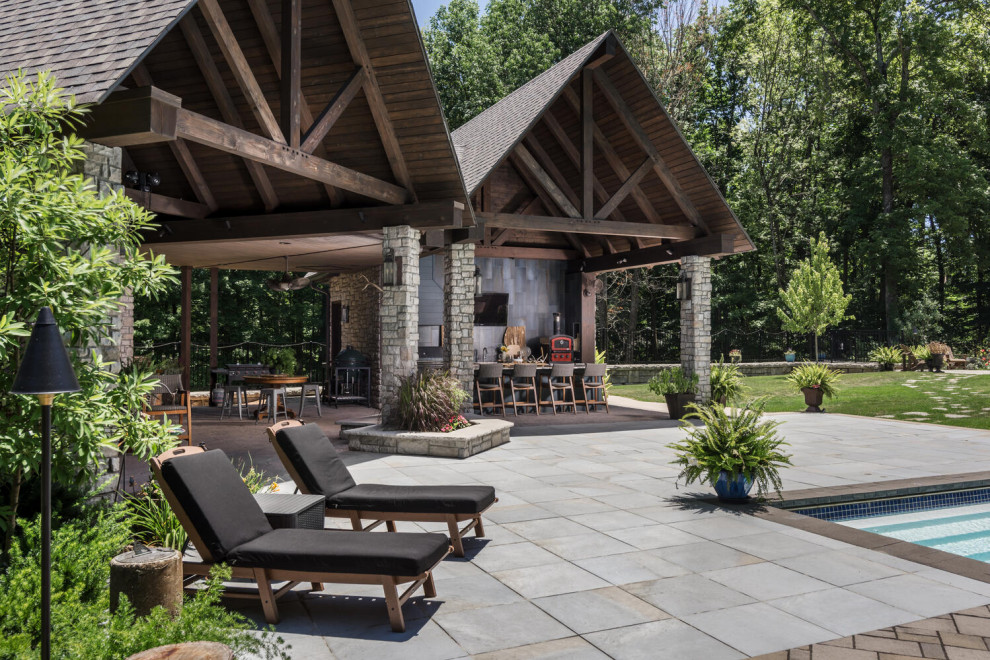 Dickson, Tennessee Pool House + Outdoor Kitchen Rustic Patio