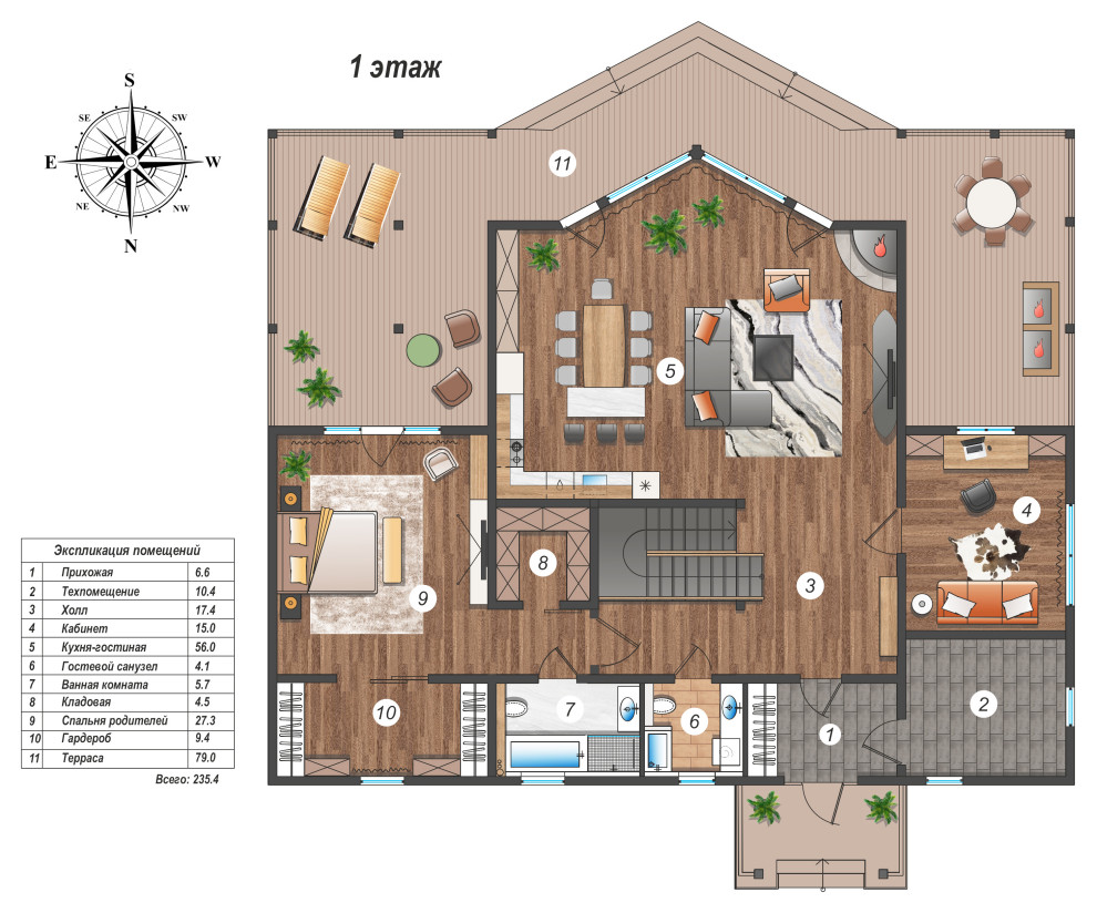 Планировка 2-х этажного дома