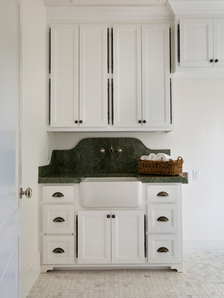 Design ideas for a traditional laundry room in San Francisco with green benchtop.