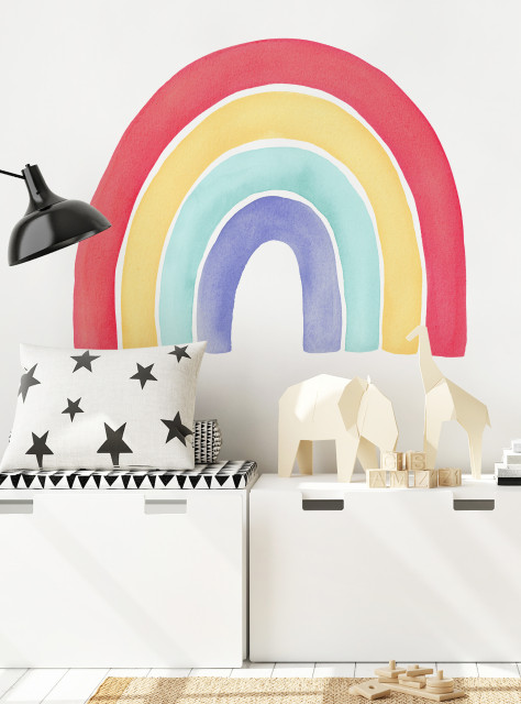 Watercolor Rainbow Vinyl Wall Sticker - Peel and Stick, Red, Large 59"w X 48"h