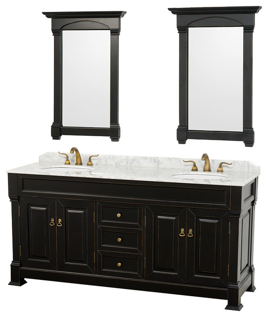Wyndham Collection Andover Black 72-Inch Solid Oak Double Bathroom Vanity