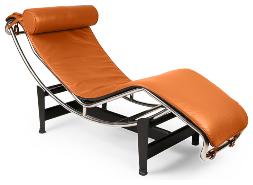 Gravity Aniline Leather Chaise Lounge, Caramel