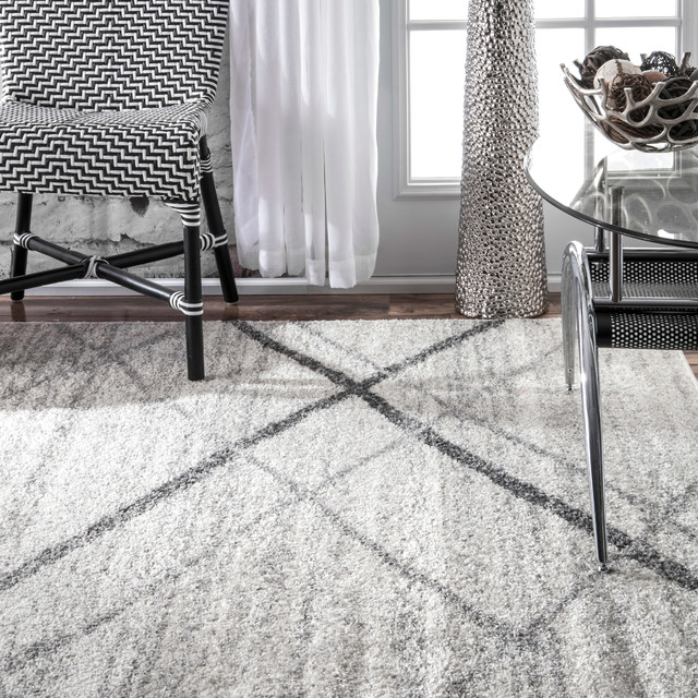 Contemporary Striped Polypropylene Rug Gray 8 2 X11 6