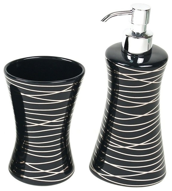 Silver 2 Piece Decorative Bathroom Accessory Set Contemporary