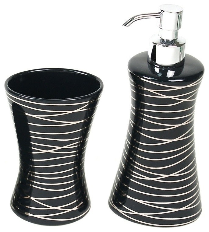 Silver 2 Piece Decorative Bathroom Accessory Set Contemporary