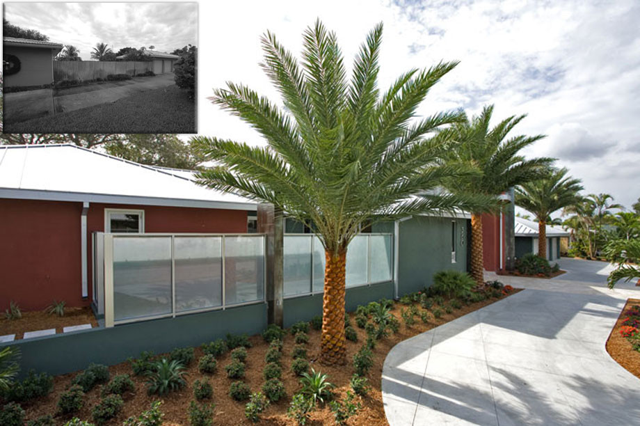 Inspiration for a large contemporary multicolored two-story stucco exterior home remodel in Tampa with a metal roof