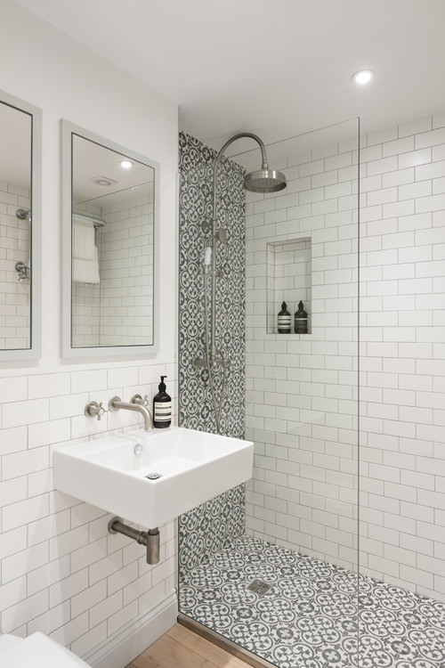 Classic Charm: White Subway Tiles and Nickel Showerhead Ideas