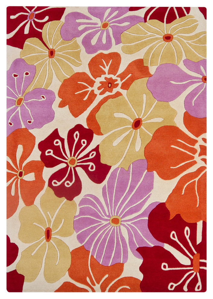 Int Transitional Area Rug Red Purple Yellow Cream Orange Tropical Area Rugs By Plushrugs