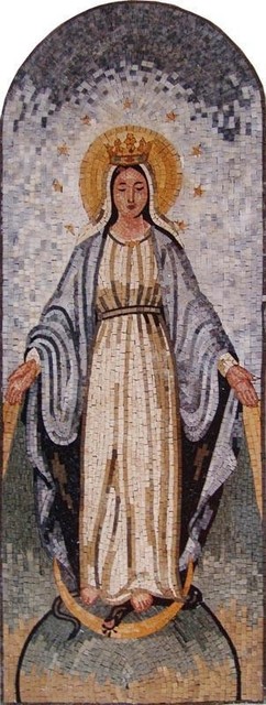Arched Mural Mosaic Virgin Mary, 20"x55"