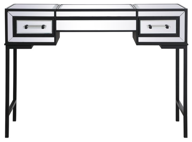 Bailee 42" Mirrored flip top Vanity table, Black - Transitional