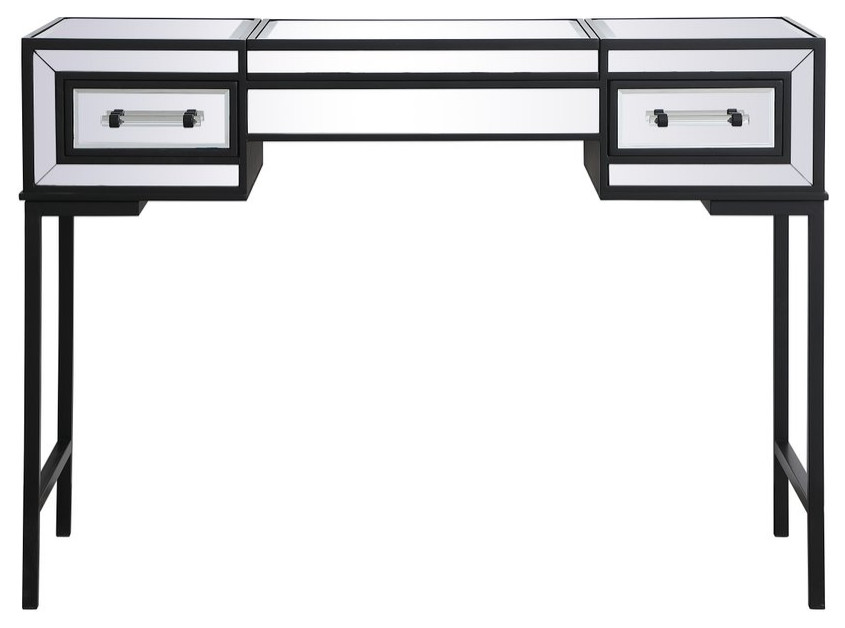 Bailee 42" Mirrored flip top Vanity table, Black Transitional