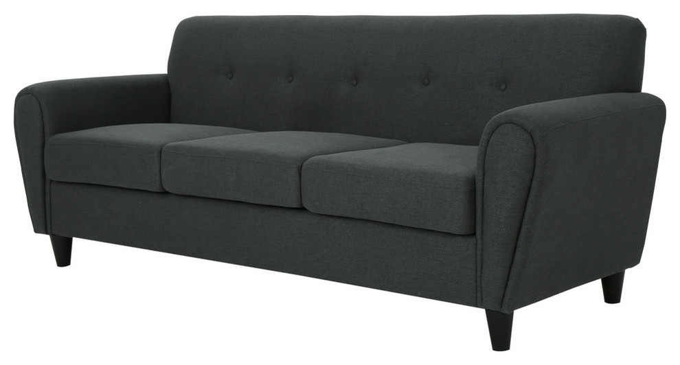 Gdf Studio Emily Buttoned Traditional Fabric 3 Seat Sofa Dark Gray