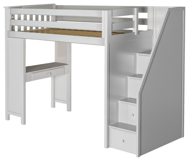 Loft Bed Desk Storage And Stairs, White Twin Loft Bed With Desk And Storage