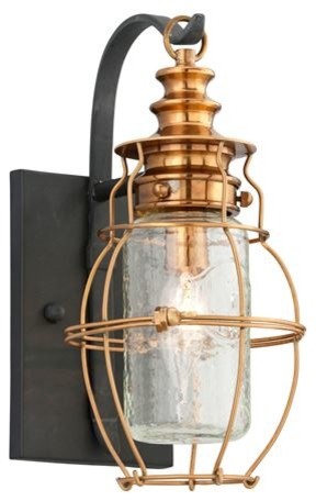 One Light Aged Brass With Forg Wall Lantern