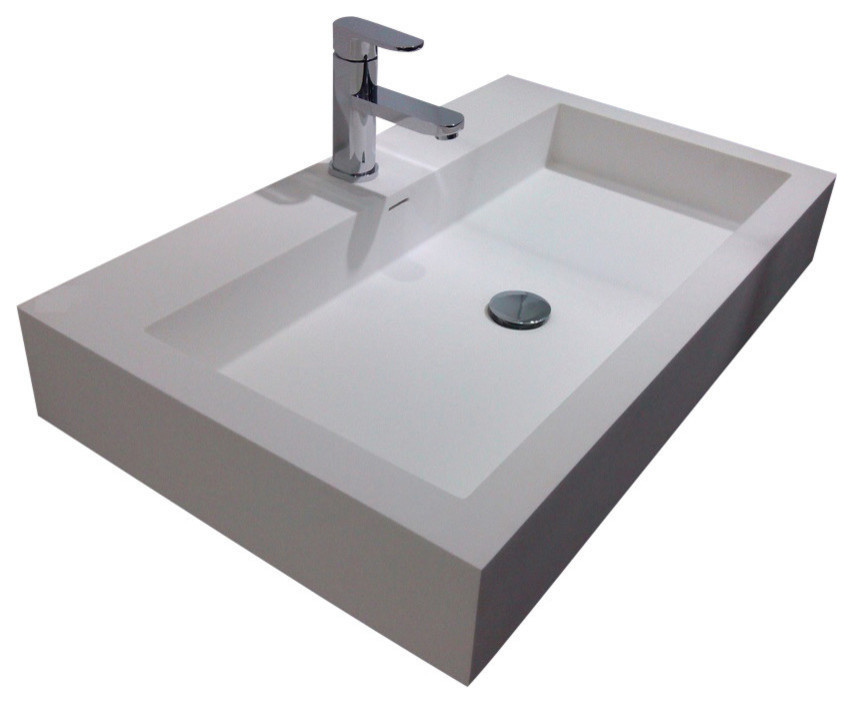 ADM Rectangular Wall Mounted Sink, White, 32", Glossy White