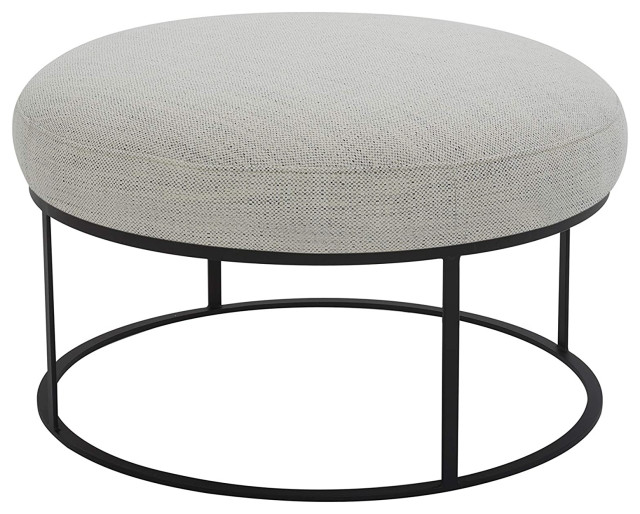 Round Ottoman, Black Metal Base With Extra Padded Upholstered Seat
