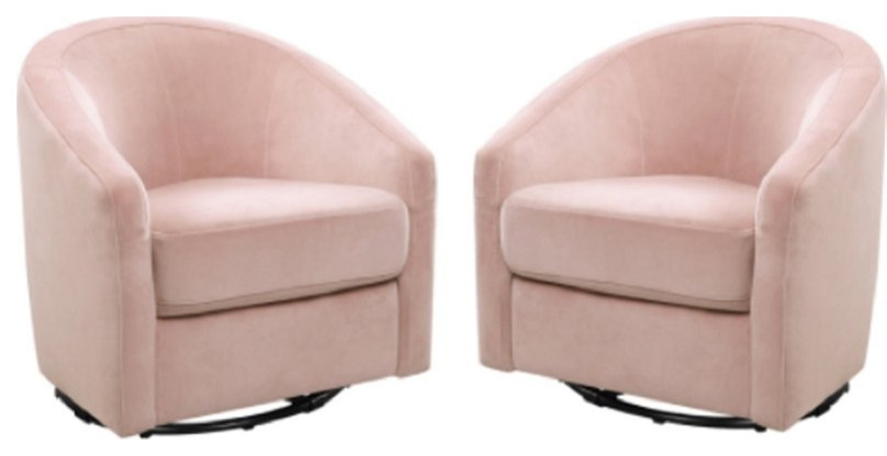 Home Square 2 Piece Swivel Upholstered Velvet Glider Set in Blush Pink
