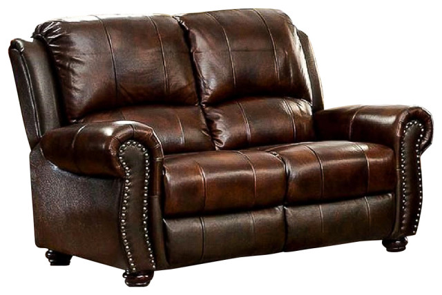 Top Grain Leather Match Loveseat, Brown - Traditional - Loveseats - by SIMPLE RELAX INC.