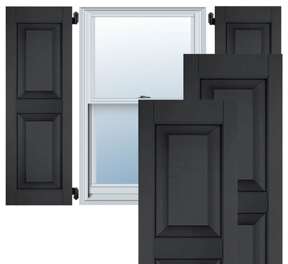 12" x 41" Exterior Pine Raised Panel Shutters, Black, 41"H