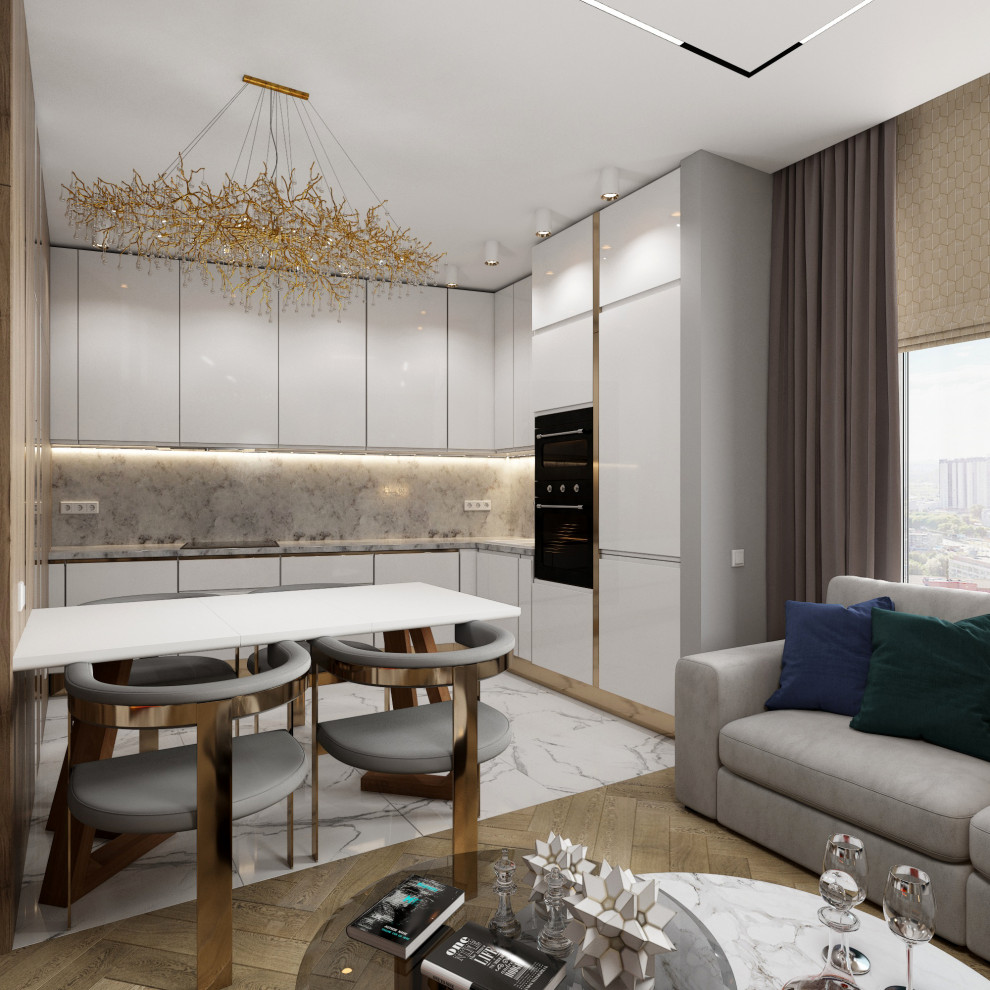 современная кухня -гостиная в "ЖК Да Винчи"