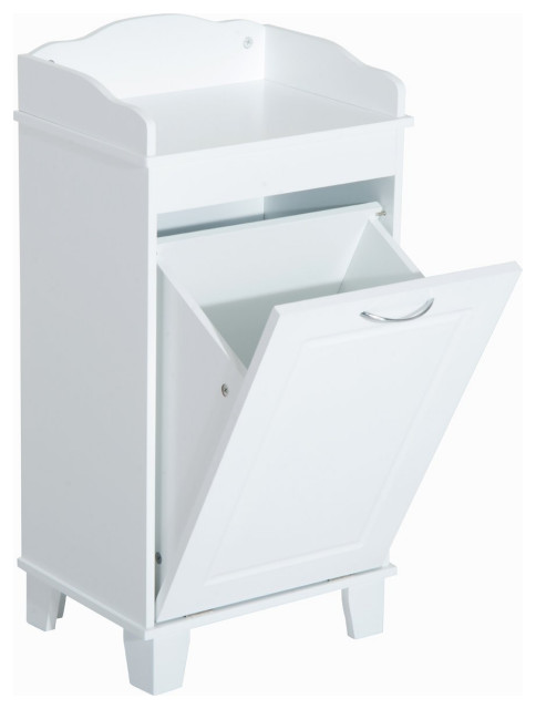 Homcom Wooden Bathroom Laundry Hamper Cabinet White