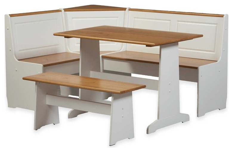 Riverbay Furniture Wood Indoor 3 Piece Kitchen Corner Nook Dining Set in White