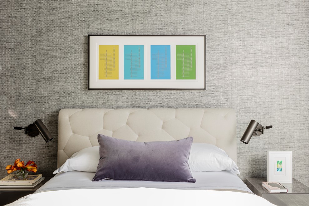 This is an example of a mid-sized contemporary guest bedroom in Boston with grey walls.