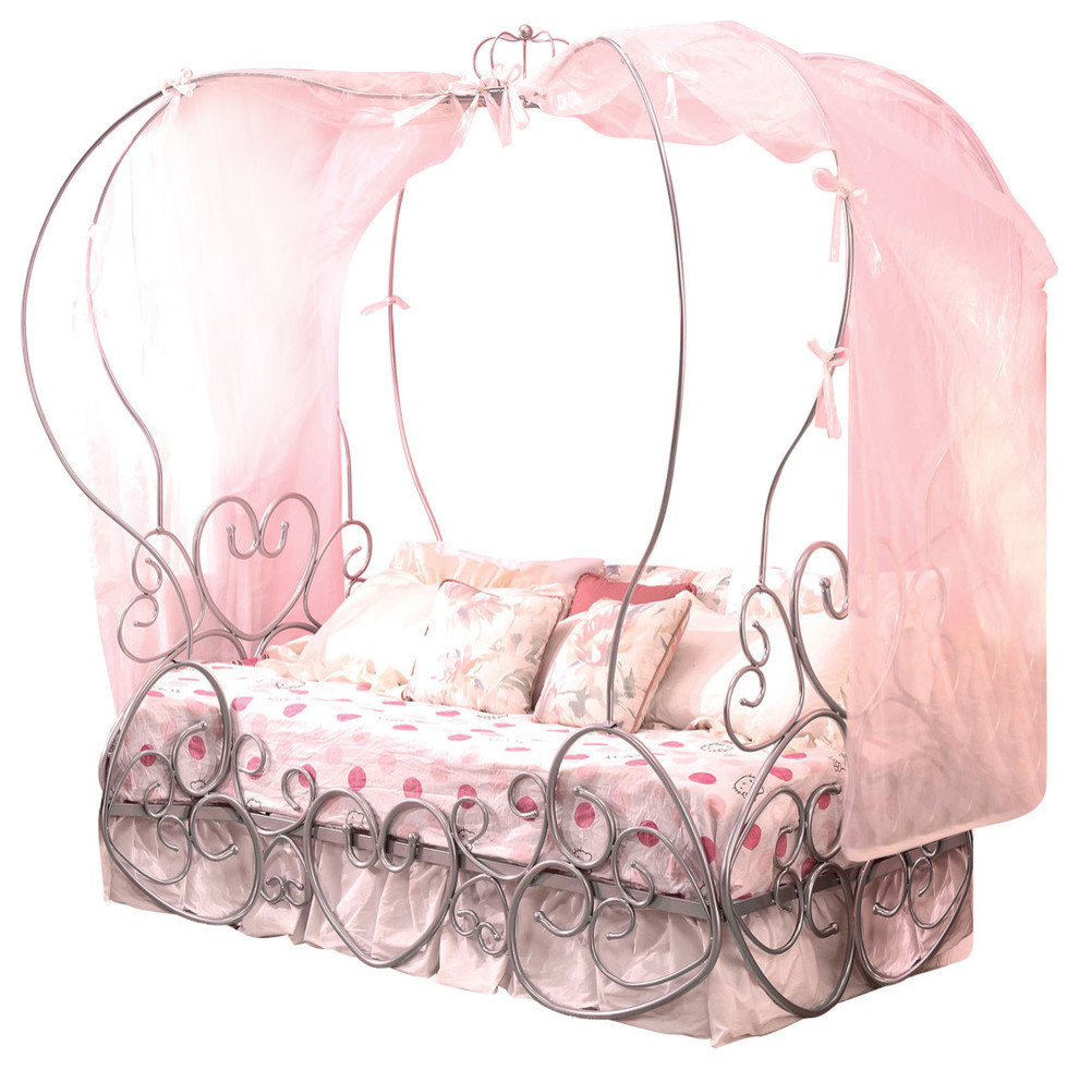 Acme Priya Twin Bed With Canopy, Silver Mediterranean Kids Beds