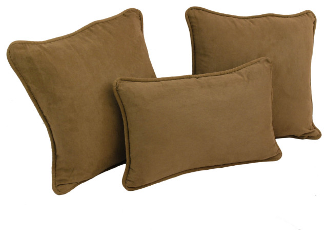 Double-Corded Solid Microsuede Throw Pillows, Set of 3, Saddle Brown