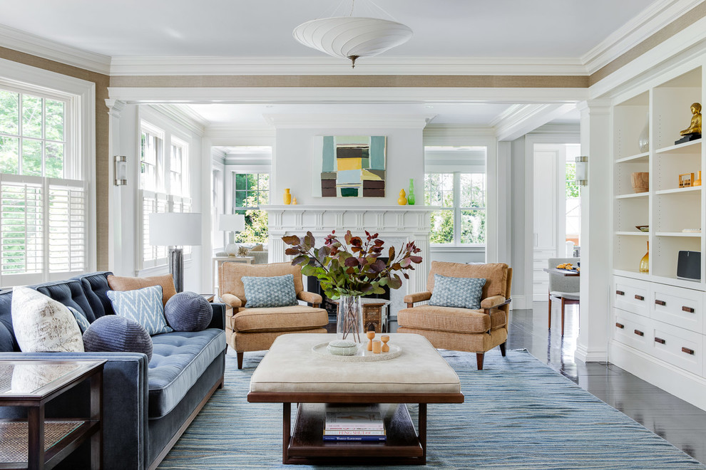 Inspiration for a timeless formal dark wood floor living room remodel in Boston with a standard fireplace
