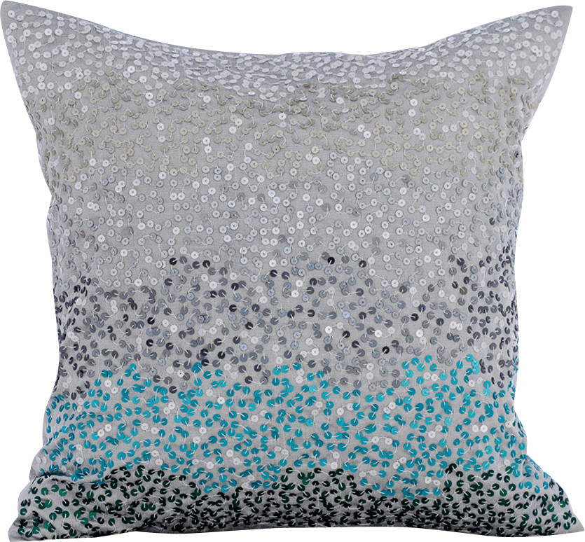 Blue Decorative Pillow Covers 14"x14" Silk, Northern Lights