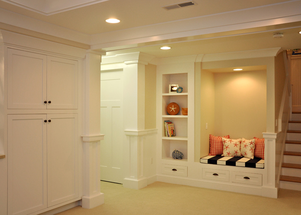 Inspiration for a transitional basement in Boston.