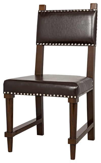 19.5" W Set of 2 Dining Chair Distressed Birch Frame Nail Head Detail Leather