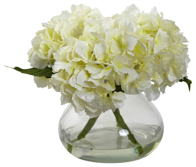Blooming Hydrangea With Vase Traditional Artificial Flower